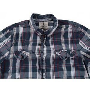 Jeans by Buffalo Men's Button Up Blue & Red Plaid Casual Dress Shirt - L